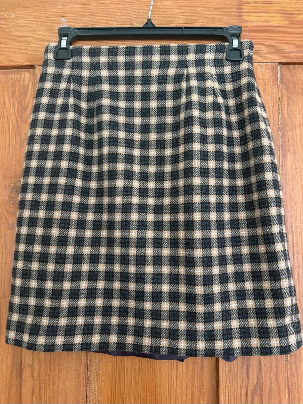 Petite Sophisticate Black Beige Plaid A-Line Skirt Wool Vintage Y2K